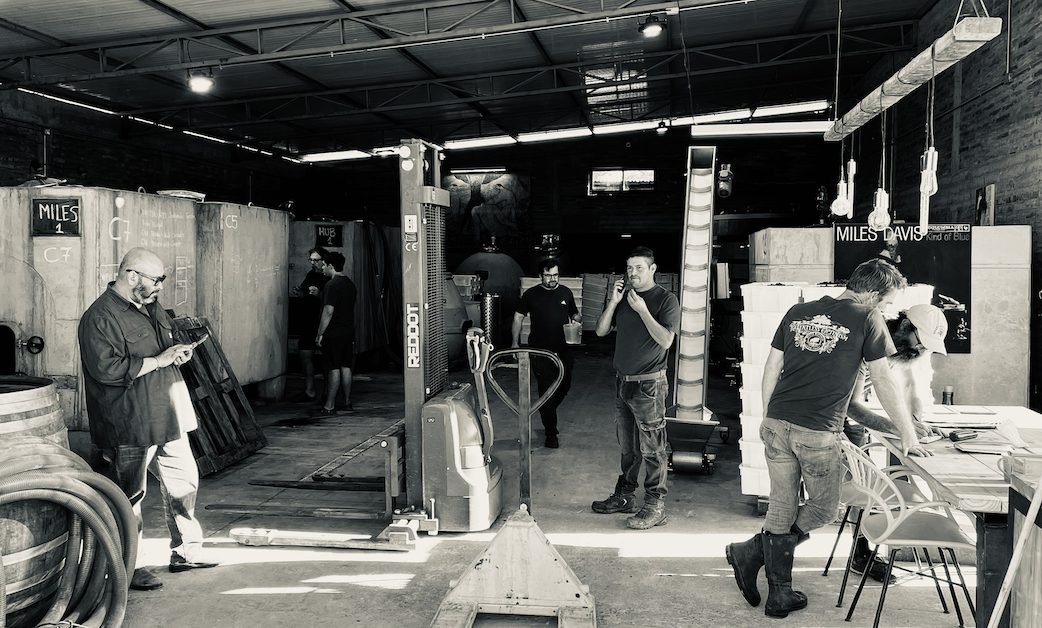 The team working in the cellar