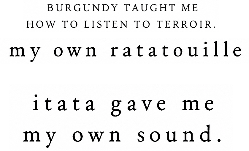 Burgundy taught me how to listen to terroir. My own ratatouille. Itata gave me my own sound.