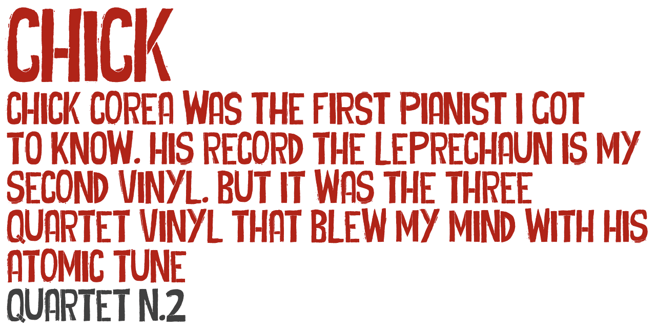 CHICK — Chick Corea was the first pianist I got to know. His record The Leprechaun is my second vinyl. But it was the Three Quartet vinyl that blew my mind with his atomic tune, Quartet N.2