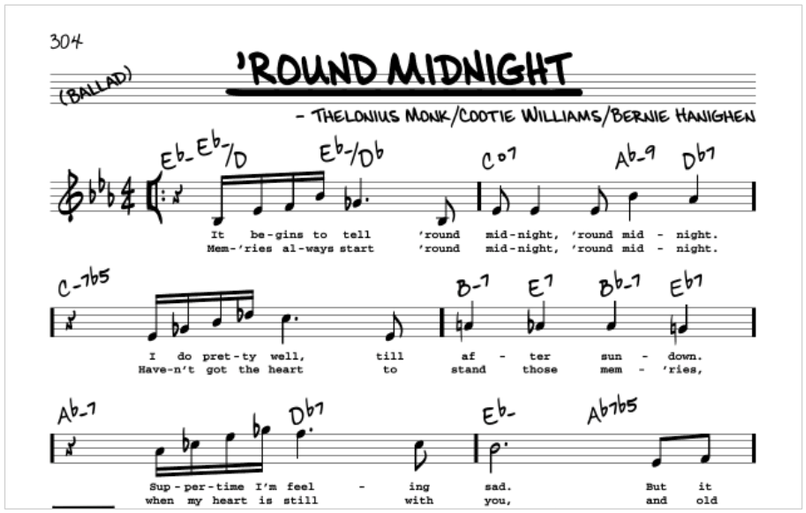 Score: 'Round Midnight — Thelonious Monk